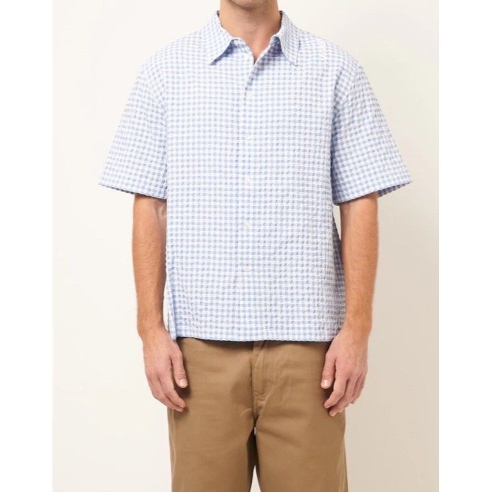 MARNI Men’s  GINGHAM SEERSUCKER SHIRT LIGHT BLUE Cotton Sz 56